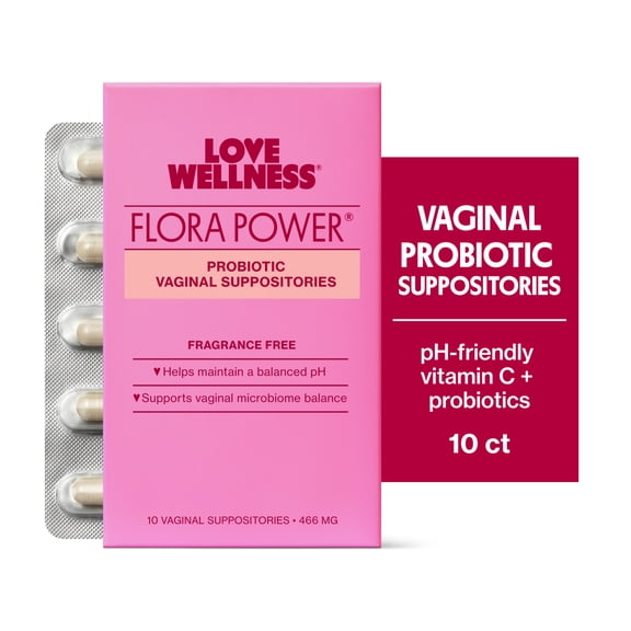 Love Wellness Flora Power, Probiotic Vaginal Suppositories, 10ct