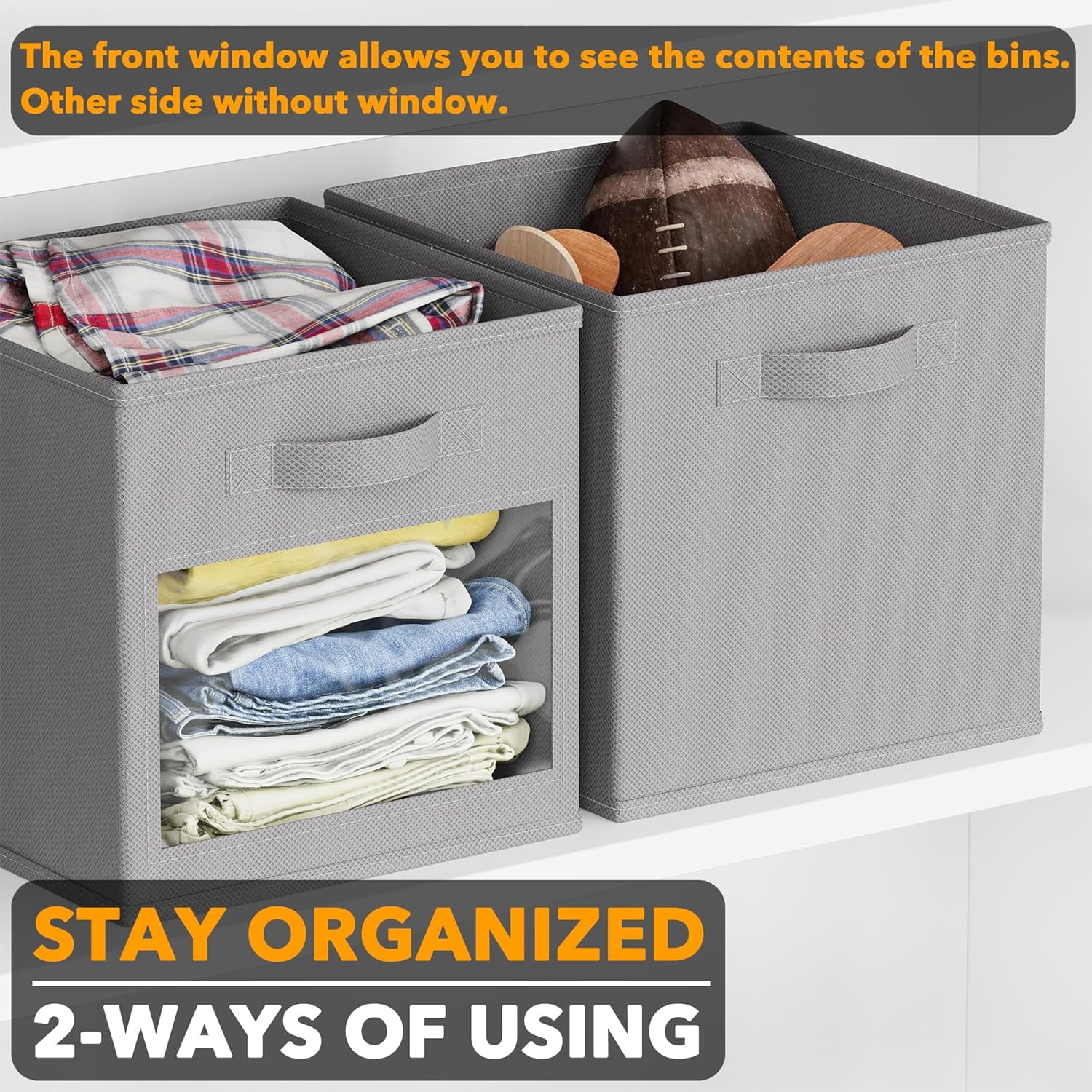 SpaceAid Storage Cubes with Clear Windows, Set of 6 Fabric Bins, 11 Inch, Gray