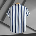 thumbnail image 4 of YLSDY Men's Color Block Striped Print Short Sleeve Button Up Casual T Shirt Vacation Fashion Summer Beach Shirt Blue M, 4 of 7