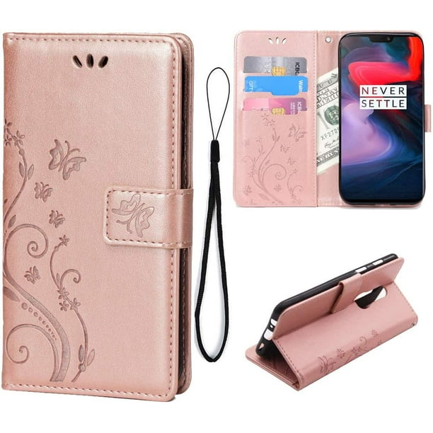 Wallet Case for OnePlus 6 PU Leather Stand Card Holders [Butterfly Flower] Magnetic Closure Flip Shockproof Case Cover for OnePlus 6/One Plus /1+6 Gold) - Walmart.com