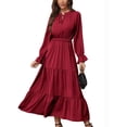 thumbnail image 2 of Vestido de cintura alta,Vestido Dobladillo con volantes Cuello en V largo Vestido de manga larga Vestido fluido de manga larga Estándares líderes en la industria, 2 of 6