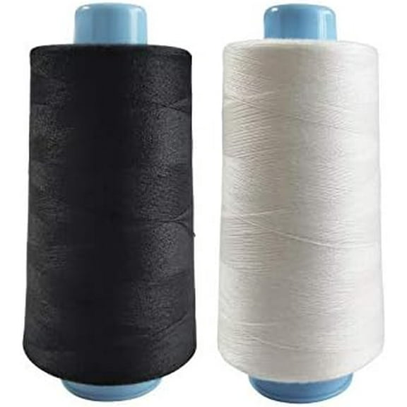 2 Spools Polyester 3000 Yards Sewing Thread Spools, 40/2 Thread for Sewing Machine, Heavy Duty Household - White and Black