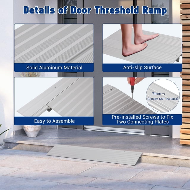 GloryStar Rise Threshold Ramps for Doorways, Portable Door Ramps, 700 Lbs Capacity, Adjustable Aluminum Entry Ramp for Wheelchairs, Scooters, Walkers, and Power Chairs
