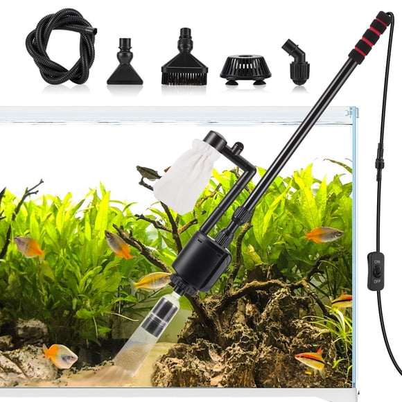 AQQA Aquarium Gravel Cleaner, 6-in-1 Electric Fish Tanks Gravel Vacuum Cleaner Set for Remove Dirt, Water Change, Sand Wash, Water Shower, Water Circ