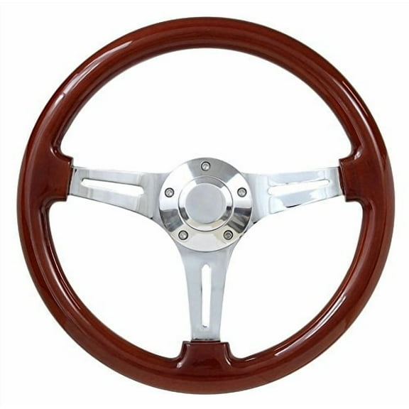 New World Motoring Real Wood Steering Wheel Chrome-Plated Spokes Fits 1969 - 1994 Chevrolet