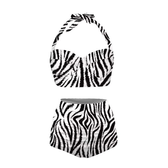 DHFJKG High Waisted Bikini Two Piece Swimsuit Women Self Tie Halter Bikini Top With Tummy Control Shorts Bottom Summer Stylish Beachwear