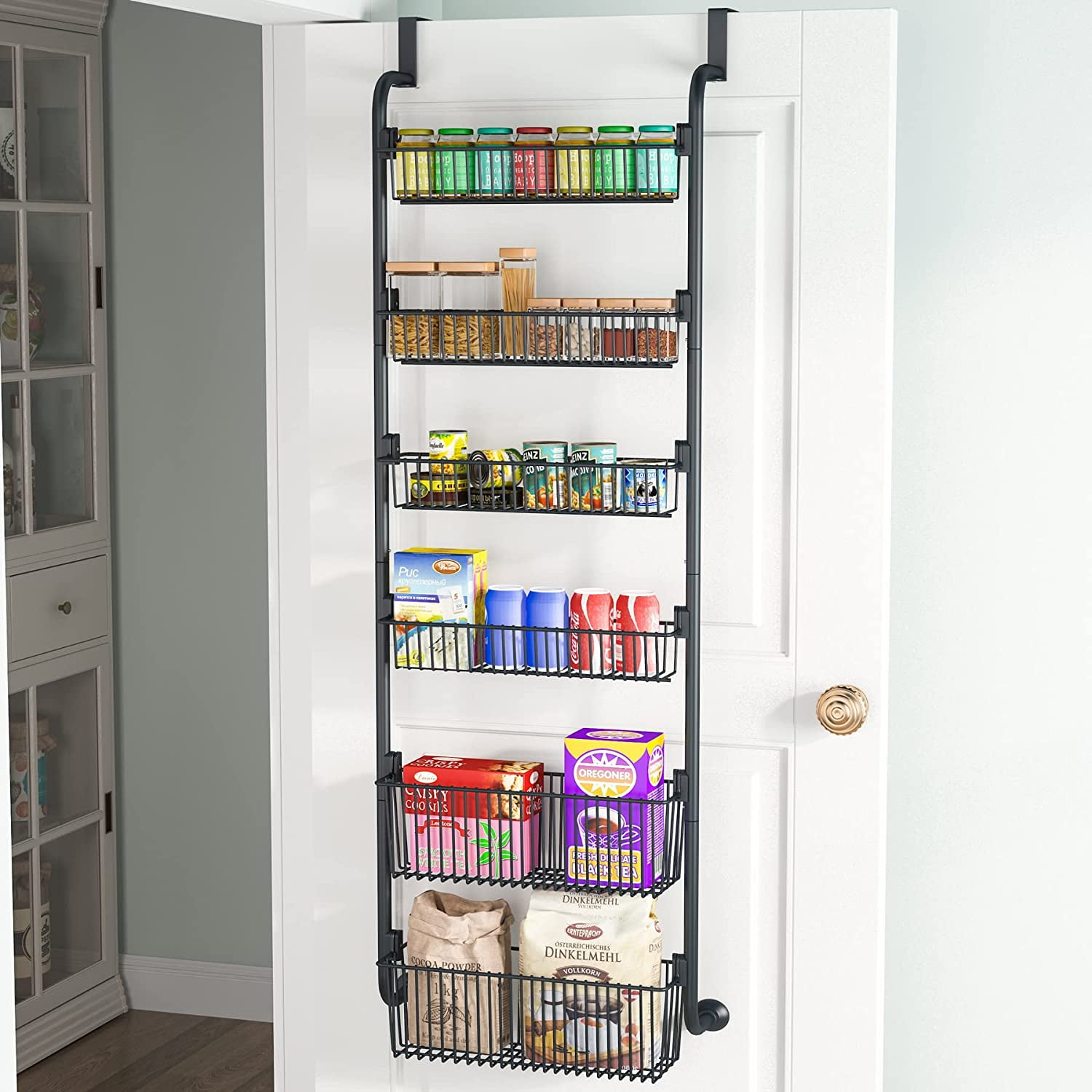 Deluxe 6 Tier Metal Over Door Pantry Organization Storage Rack, Hanging  Kitchen Spice Can Organizer Perfect for Organizing Over - AliExpress