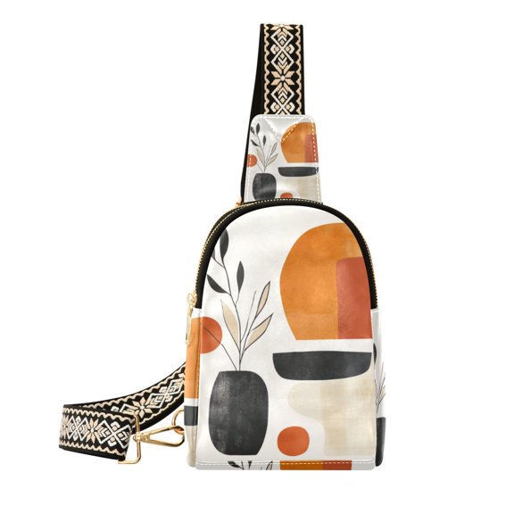 FORMRS Womens Crossbody Sling Bag Travel Daypack Shoulder Chest Backpack, White Abstract Shapes