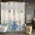 thumbnail image 5 of Spring Hydrangea No Hooks Shower Curtain with Snap-in Liner Blue Flower Green Leaf Vintage Linen Plant Shower Curtains for Bathroom, Waterproof, Easy Install, Washable 72"x78", 5 of 9