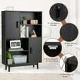 thumbnail image 4 of Giantex Storage Cabinet w/Doors & Anti-Tipping Device, 4-Tier Bookshelf, Tall Cupboard in Bedroom, Living Room, Kitchen, Black, 4 of 6