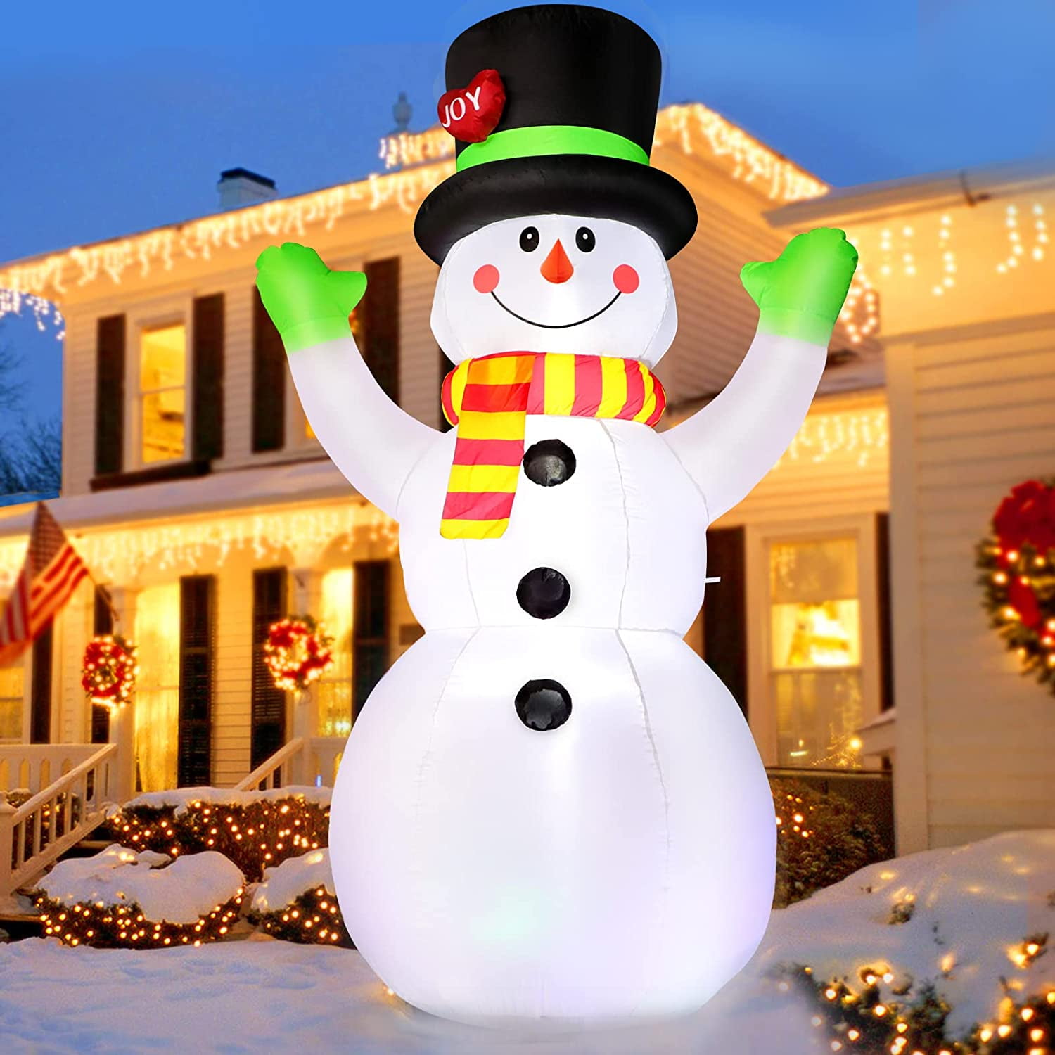 7 FT Christmas Inflatable Giant Snowman Outdoor Decoration, Blow up Snow Man Yard Decor Builtin