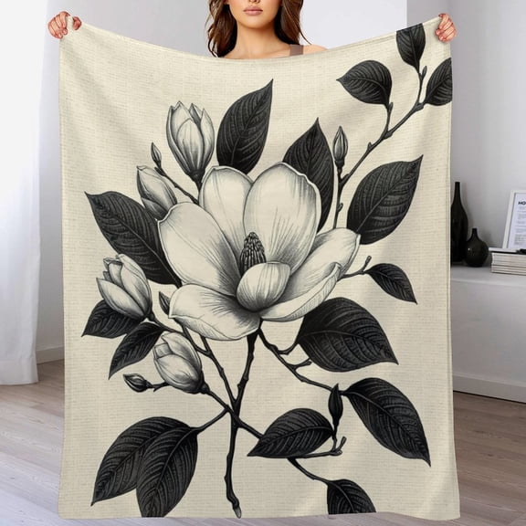 GXFC Magnolia Flower Illustration blanket, comfortable and soft, warm casual blanket, printed design, winter sofa dormitory home decoration, must-have travel product. Size is 30x40 inches.