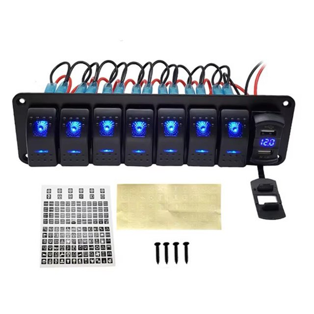 Yimiti Waterproof 5 6 8 Gang Rocker Switch Panel Led Light For Car Marine Boat 12V 24V-8 Gang