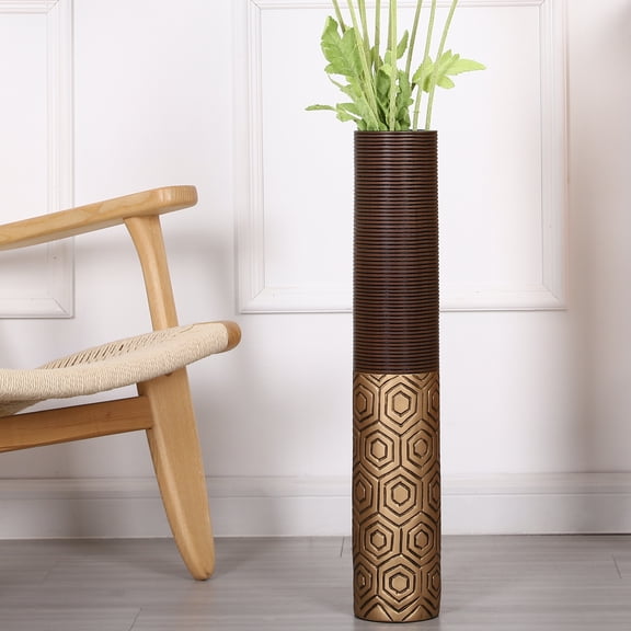 Leewadee Decorative Tall Floor Vase for Living Room Decor, 26 inches, Brown Gold, Resin