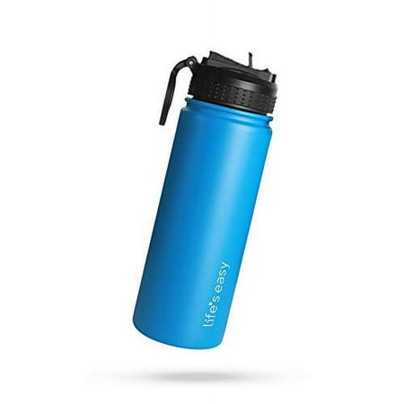 

Life’s Easy - Insulated Water Bottle with Straw Lid and Loop Handle Vacuum Insulated Bottles for Hot and Cold Drink Blue18oz