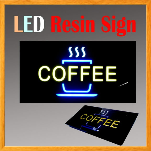 LED Resin Window Business Sign Open Coffee Drink Non Neon Display 17" x 9" Day and Night Business Restaurant Shop