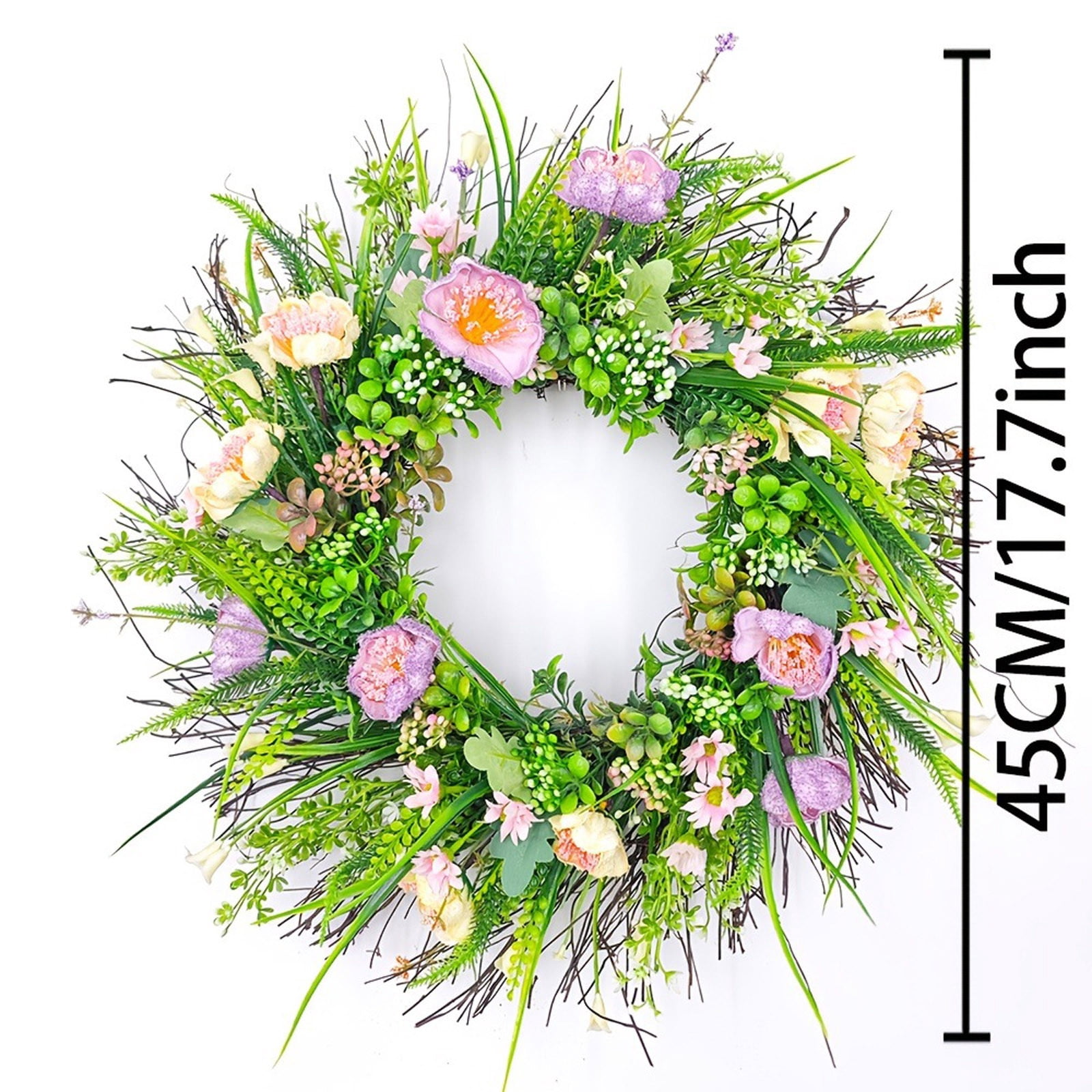 Spring Wreaths for Front Door 18 Inch - Outdoor Spring Summer Wreath with Wildflower and Green Leaves,Front Door Wreath for Farmhouse Home Porch Wall Decor