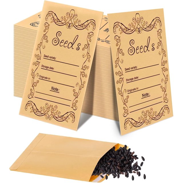 YWC-160Pcs Seed Envelopes, 3.15x4.7 Inch Self Sealing Kraft Paper Seed Envelopes, Pre-Printed Seed Information Cover, Small Envelopes for Seeds Saving & Collecting Suitable for Gardening Enthusiasts.