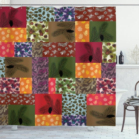 Ambesonne Botanical Shower Curtain, Colorful Pine Squares Art, 69"Wx84"L, Multicolor
