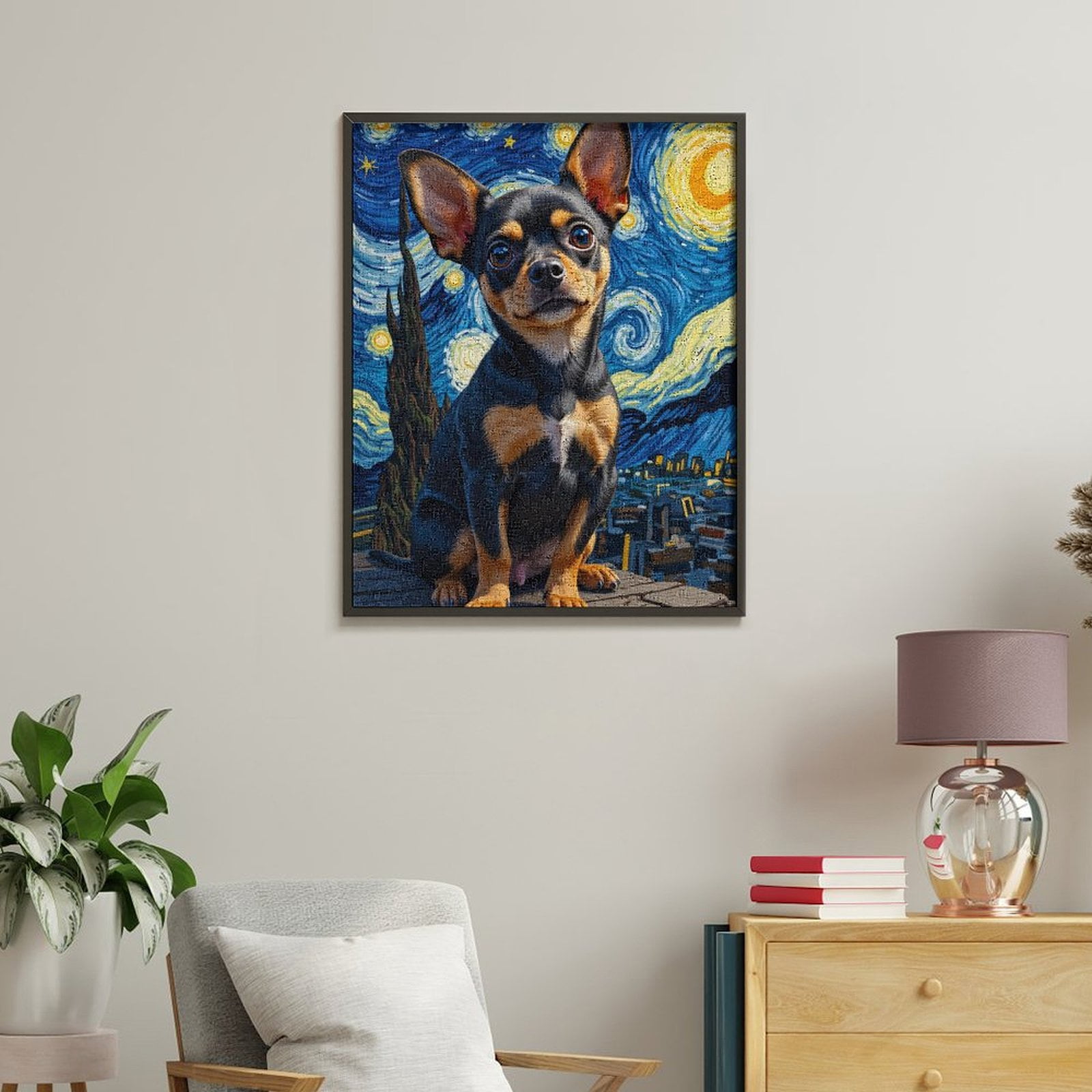 Paint by Numbers Kit for Adults, Miniature Dog Starry Night Fusion Paint by Numbers, Easy Paint by Numbers Kit for Adults Beginner, DIY Adult Paint by Number Kits on Canvas, Home Decor