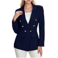 thumbnail image 2 of Smsaxvxz Blazers for Women Fashion Solid Double Breasted Suit Jacket Office Lady Casual Long Sleeve Blazer Suits Navy M, 2 of 9