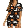 thumbnail image 2 of Feancey Cute Pjs for Women Set Halloween Pumpkin Print Pajama Sets Short Sleeve Button Down Shirt with Shorts Loungewear 2 Piece Outfits Multicolor M, 2 of 6