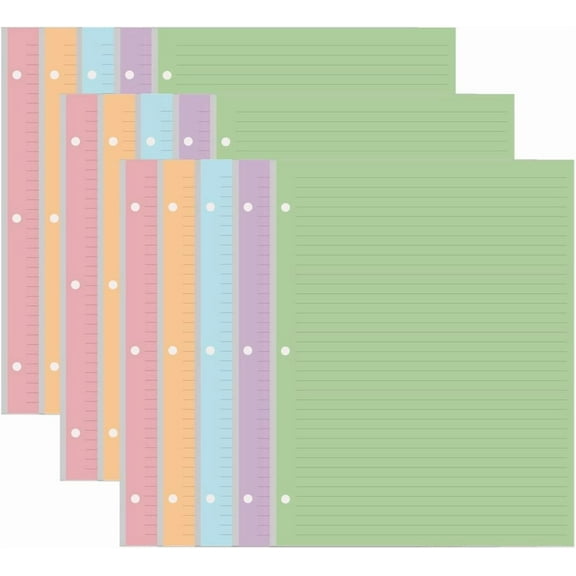 Superior Hub (3-Pack) Colorful 3 Hole Lined Paper - 300 Sheets/600 Pages Loose Leaf Paper Line Refills, Per Color 60 Sheets, 8.5" x 11"