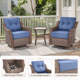 thumbnail image 5 of Planntonneo 3 Piece Wicker Patio Furniture Sets, Outdoor Swivel Rocking Chairs Set of 2 with 6-inch Thickened Cushions and Rattan Side Table for Deck Porch Pool, Brown/Blue, 5 of 10