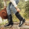 thumbnail image 4 of Men's Classic Embroidered Western Cowboy Boots – Vintage Distressed Mid-Calf Riding Boots with Pointed Toe Black/Brown, 4 of 6