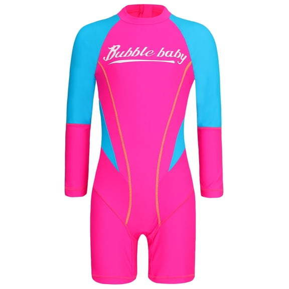 TTAO Kids Boyleg Swimsuit UPF 50  Rash Guard Long Sleeve Back Zippy Swimwear Surfing Bathing Suit Pink 160