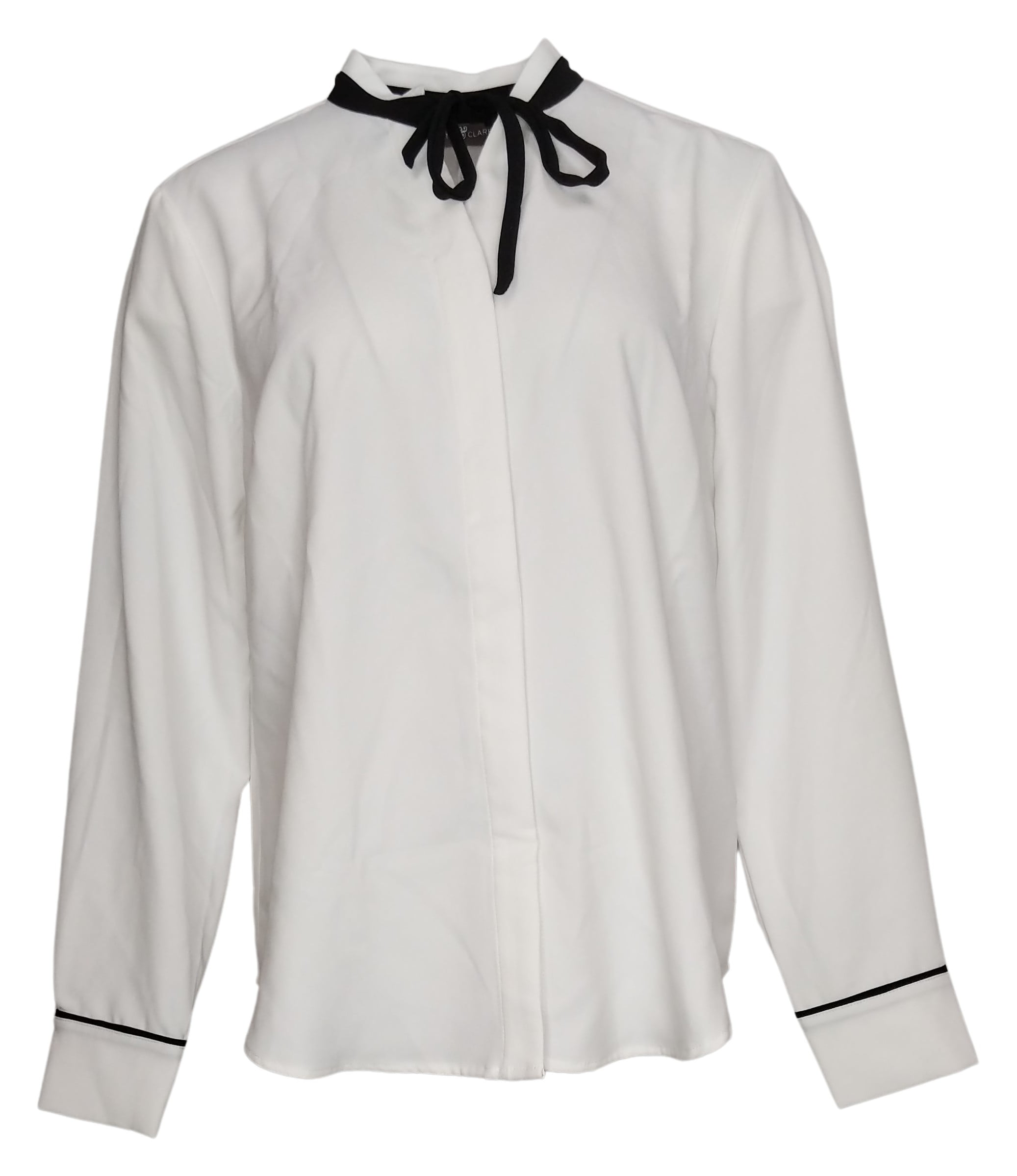 Elizabeth & Clarke Women's Top Sz 10 StainTech With Tie Collar White A353170