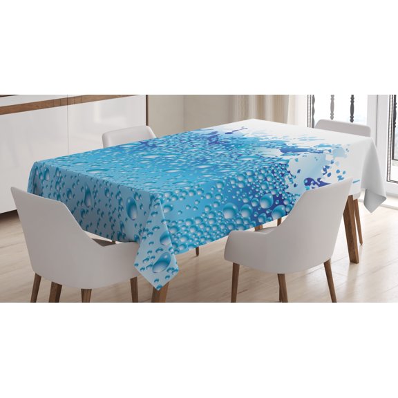 Ambesonne Modern Tablecloth Rectangular Table Cover, Bubbles Splashes Drops, 60"x84", Dark Blue Sky Blue