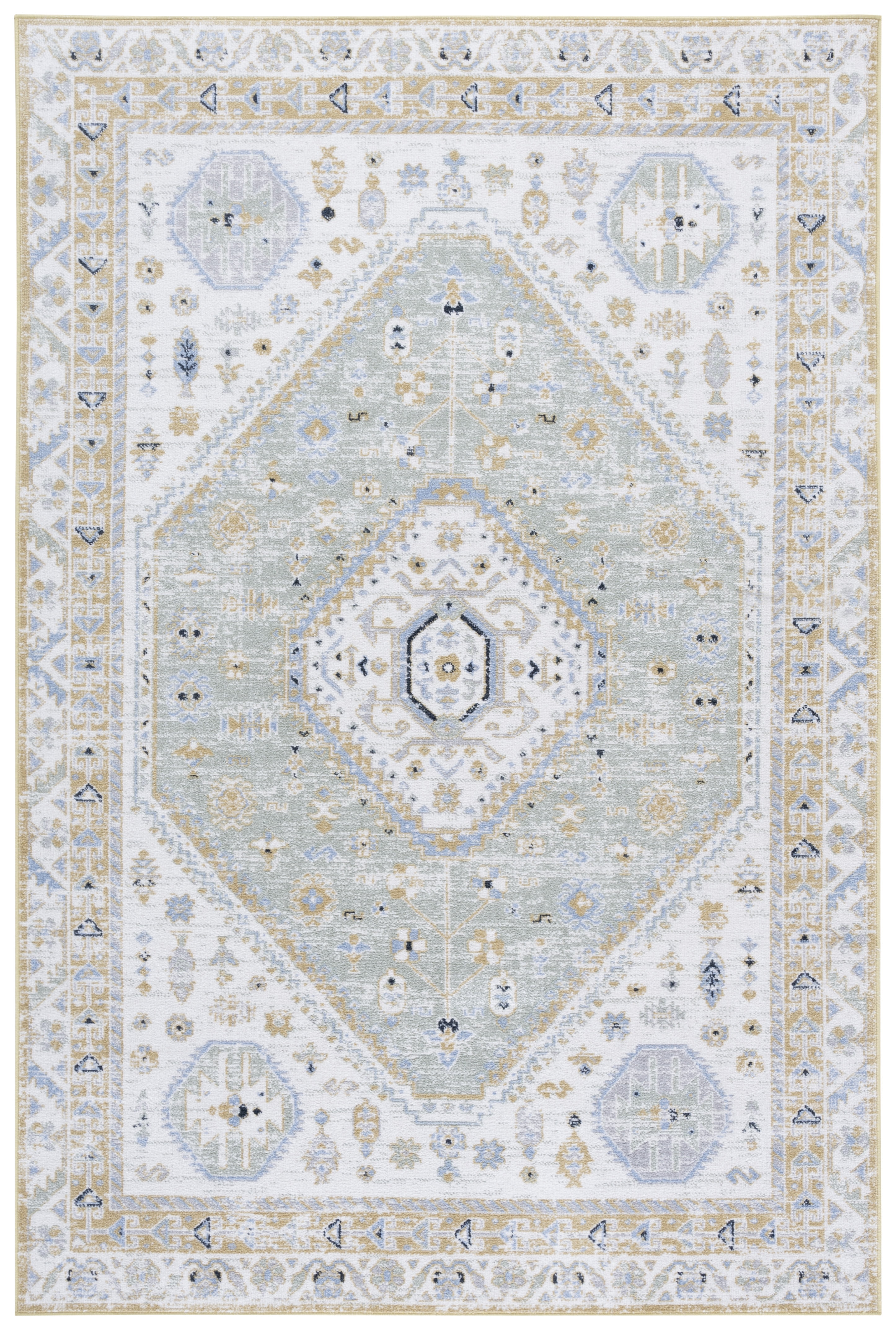 SAFAVIEH Bayside Sherwood Oriental Polyester Area Rug, Gold/Green, 4' x 6'