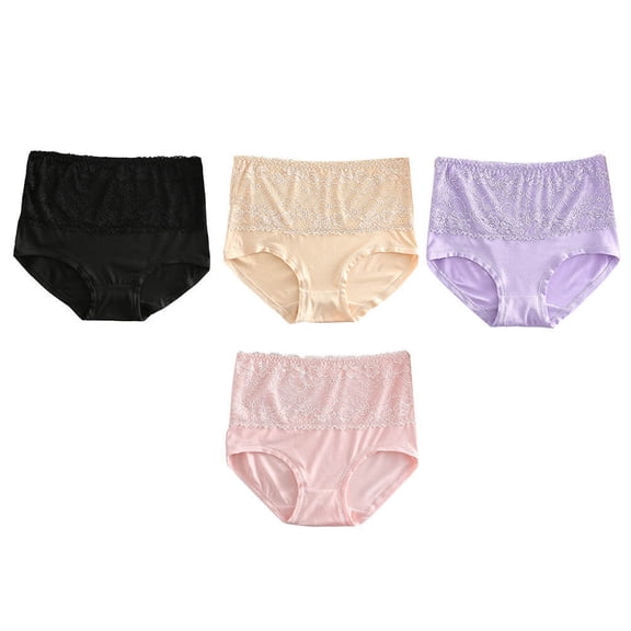 Soimiss 4pcs Ladies High Waisted Knickers Spandex Breathable Briefs for Women Black Enhances Bottom Curve