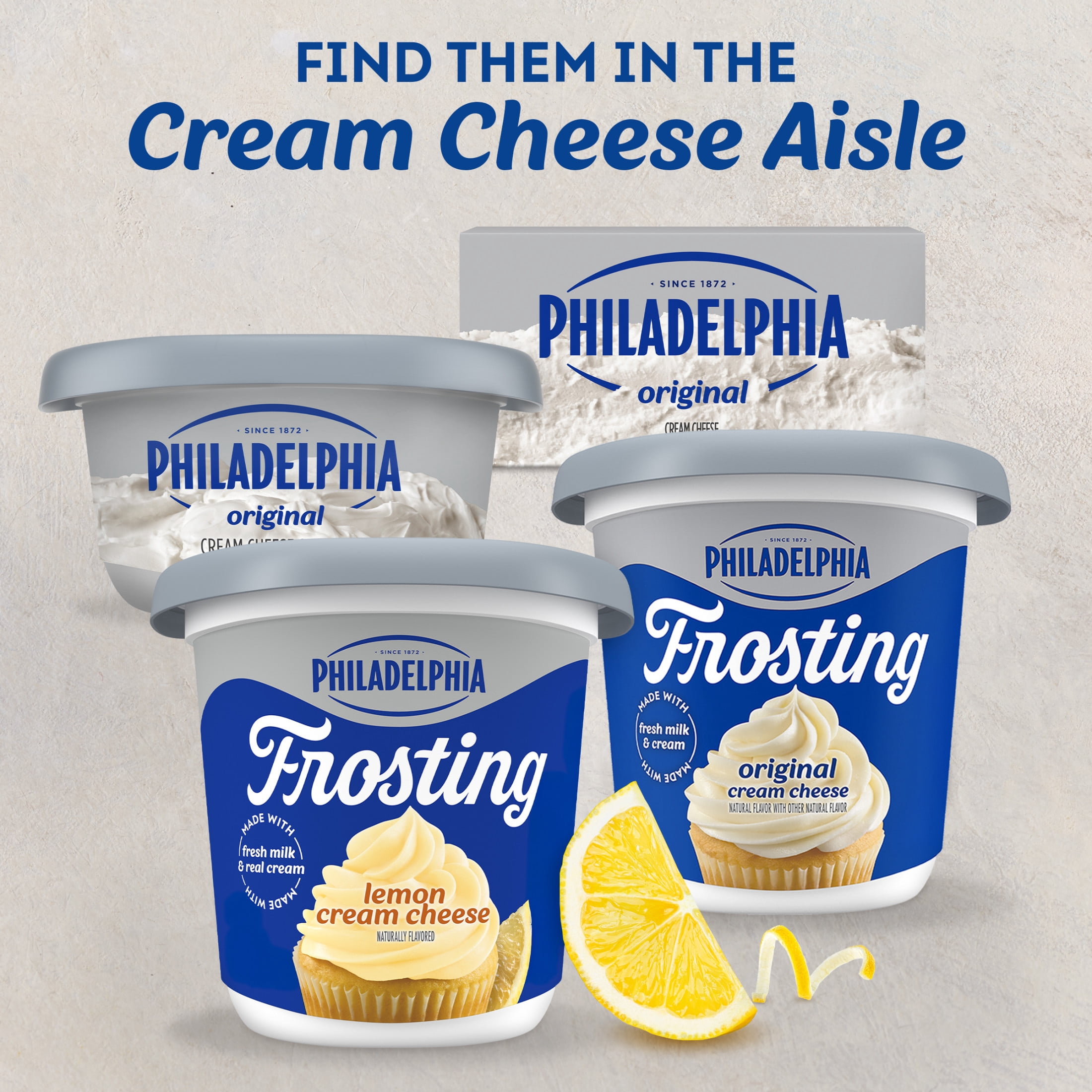 Philadelphia Cream Cheese Frosting, Ready to Eat, 1 Tub, for Spring and Summer Desserts, Lemon Flavored, No Artificial Flavors or Dyes, 16 oz