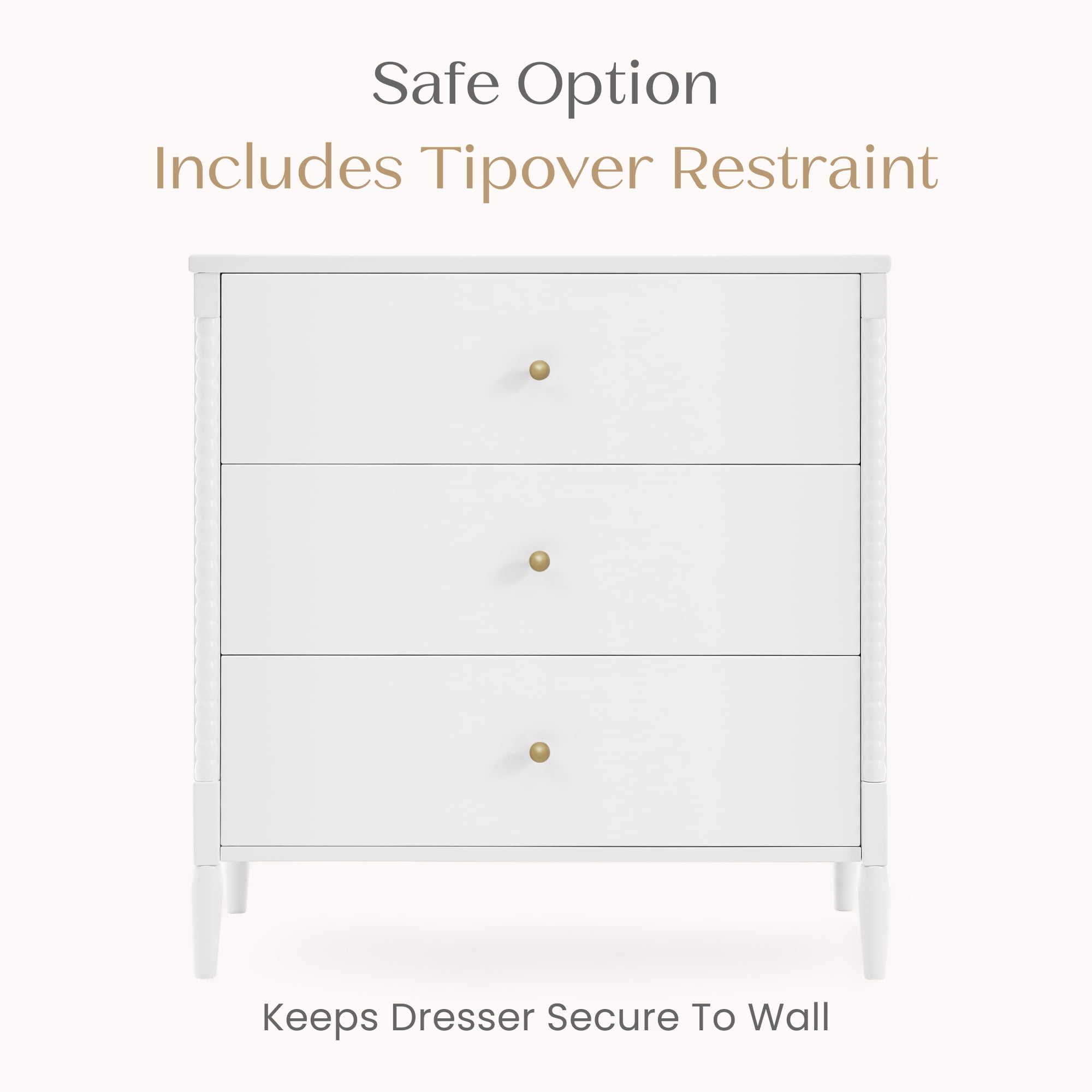 Delta Children Lily 3 Drawer Dresser with Interlocking Drawers, Bianca White