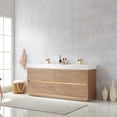 Huesca 72" Double Sink Bathroom Vanity Natural Oak Wood White Top No ...