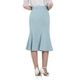 thumbnail image 4 of Falda de cola de pez elegante para mujer Inspire Chic, con cintura alta y cinturón, falda midi de trabajo, color azul claro L, 4 of 5