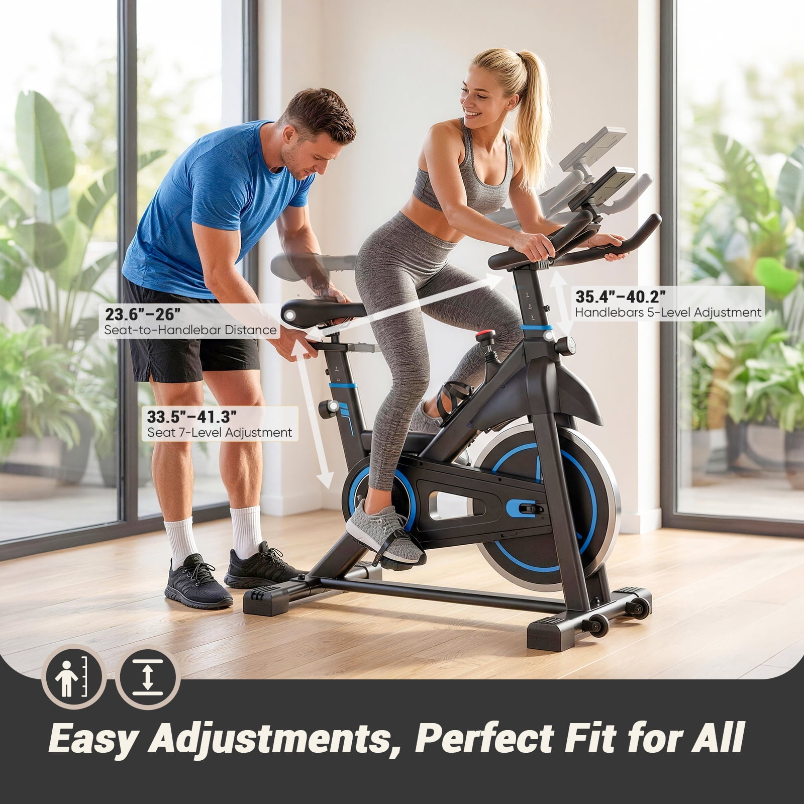 SHOUFTW Home Exercise Bike with APP Control, Magnetic Resistance Bike, Quiet Indoor Stationary Cycle 300lb Capacity, Black Blue