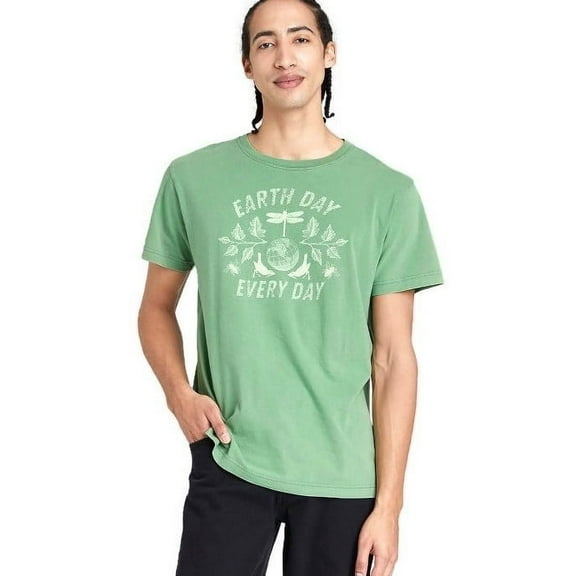 Adult Botanical Dyed Short Sleeve T-Shirt , Color Green, World Earth Day Printed, Unisex Eco Friendly, Size XXL