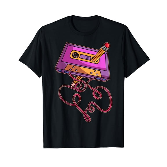 80s Cassette Tape Pencil 1980s Retro Vintage Throwback Music Short Sleeve T-Shirt