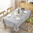 thumbnail image 2 of Stripe Tassel Tablecloth Cotton Linen Resistant/Dust-Proof Waterproof Table Cover for Kitchen Dinning Tabletop Decoration (Rectangle/Oblong,55 x 79 Inch, Blue), 2 of 5