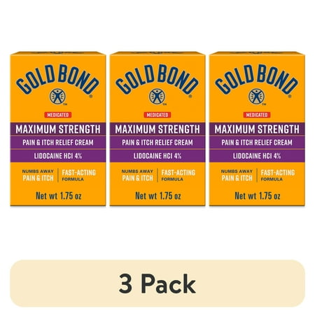 (3 pack) Gold Bond Medicated Maximum Strength Pain and Itch Relief Cream, Intense Itch Relief, 1.75 oz., With Lidocaine
