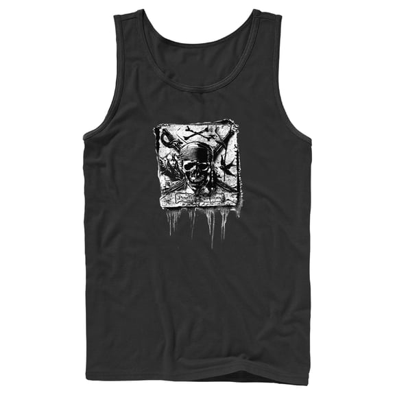 Men's Pirates of the Caribbean: Curse of the Black Pearl Black and White Skull Logo  Tank Top