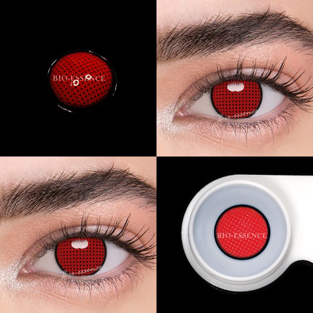 1 par de lentes de contacto de color para cosplay para ojos, accesorios de anime, serie de malla de Halloween, lentes de anime rojo, blanco y azul