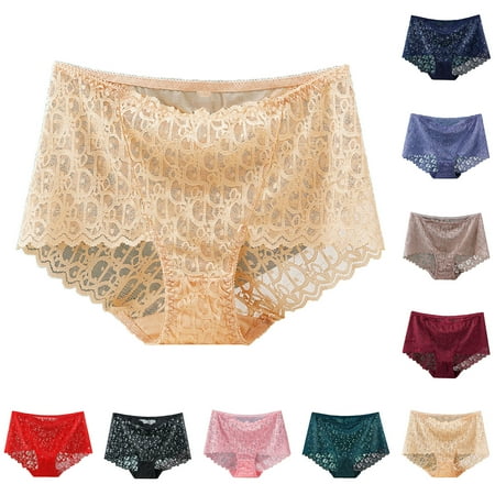 Exclusive Online Deal: Womens Underwear  Calzones de Mujer  Women Solid Color Underwear High Waisted Lace Tight And Breathable Underwear Panties SOPATENOR Beige L