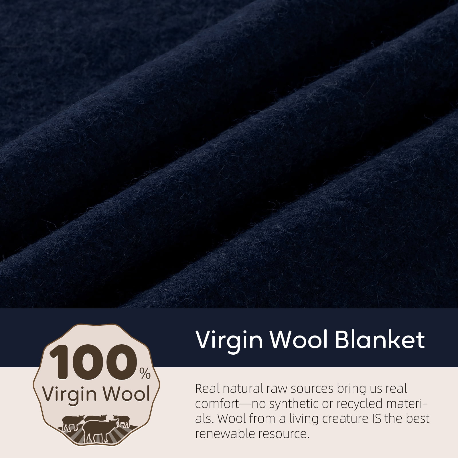 100% Wool Blanket, 62" x 86", Warm, Thick, Washable, Military Wool Blanket, Great for Camping, Outdoors, Sporting Events, Survival Kits