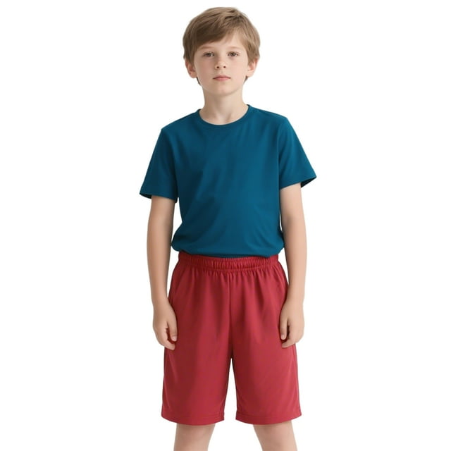 TOPTIE Short de Soccer pour Grands Garçons, Shorts de Course de 8 Pouces avec Poches-Rouge-P/ 8