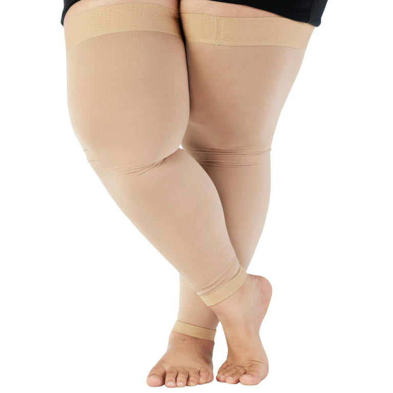 7XL Plus Size Unisex Compression Footless Thigh High 20-30mmHg - Beige,  7X-Large