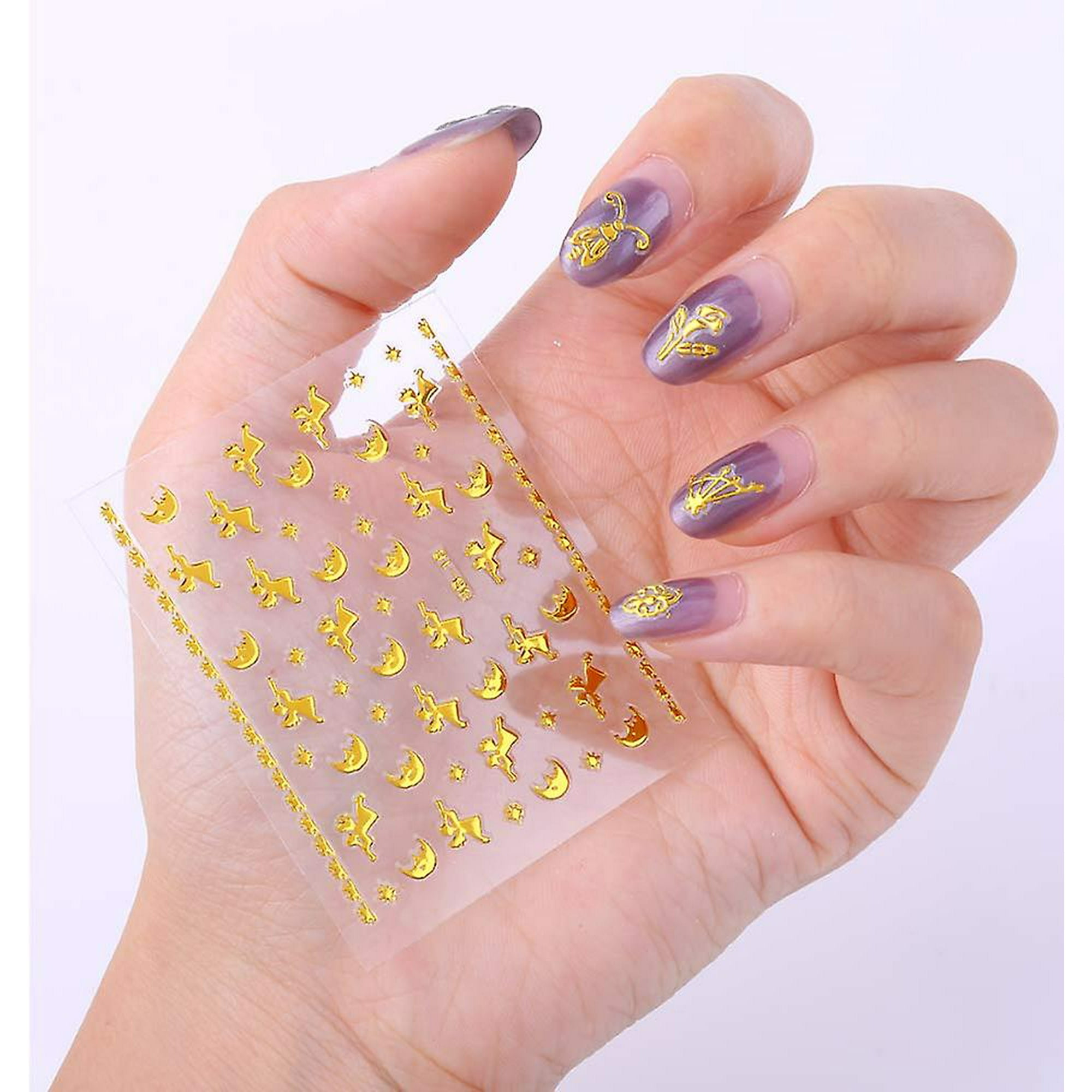 30 Sheets Gold Nail Stickers 3d Nail Art Supplies Metallic Nail Decals Star  Moon Heart Butterfly Glitter Nail Art Design Self Adhesive Sticker For Nai  | Walmart Canada